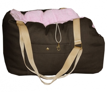 Hundetasche weich wie Hundebett Canvas/Frottee braun-rosa