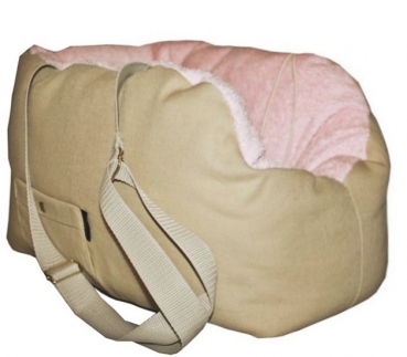 Hundetasche weich wie Hundebett Canvas/Frottee beige-rosa