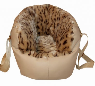 Beigefarbene Luxus Fell Hundetasche Leopard