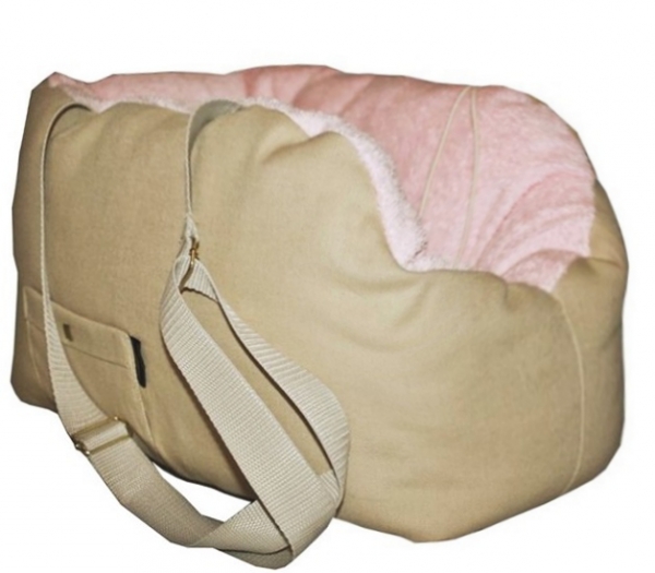 Hundetasche weich wie Hundebett Canvas/Frottee beige-rosa