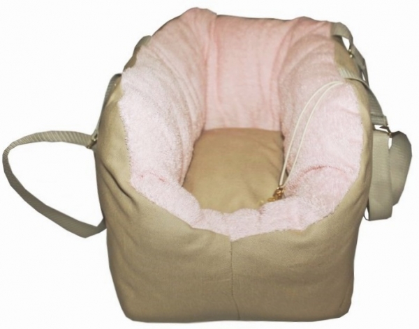 Hundetasche weich wie Hundebett Canvas/Frottee beige-rosa